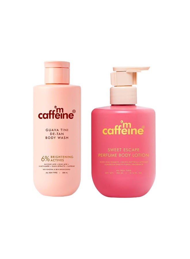mCaffeine Guava Tini Body Wash & Sweet Escape Body Lotion | 1% Glycolic Acid, 5% Kojic Acid, Niacinamide| Deep Moisturization, Reduces Dark Spots | Fruity & Floral Scent - 300ml x 2 - Image 1